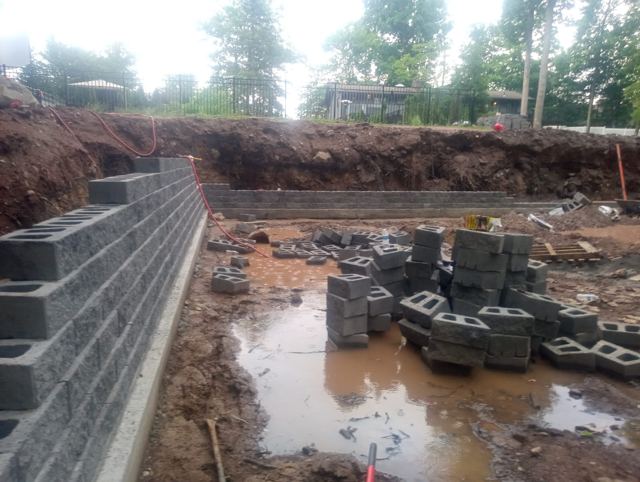 Granite Retaining Wall & Pool Pavers — During